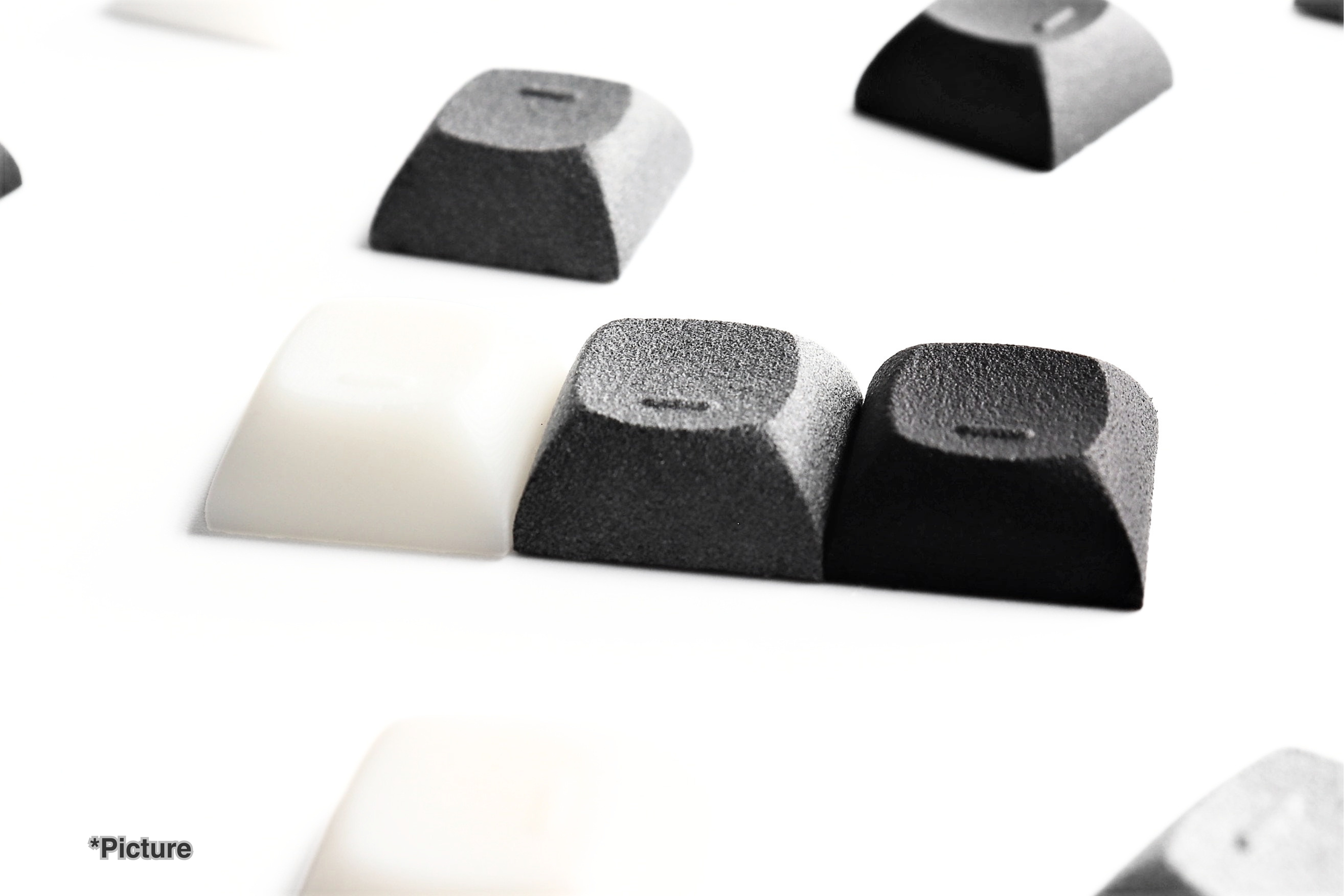 DSA Homing Keycaps Shown in Different Materials