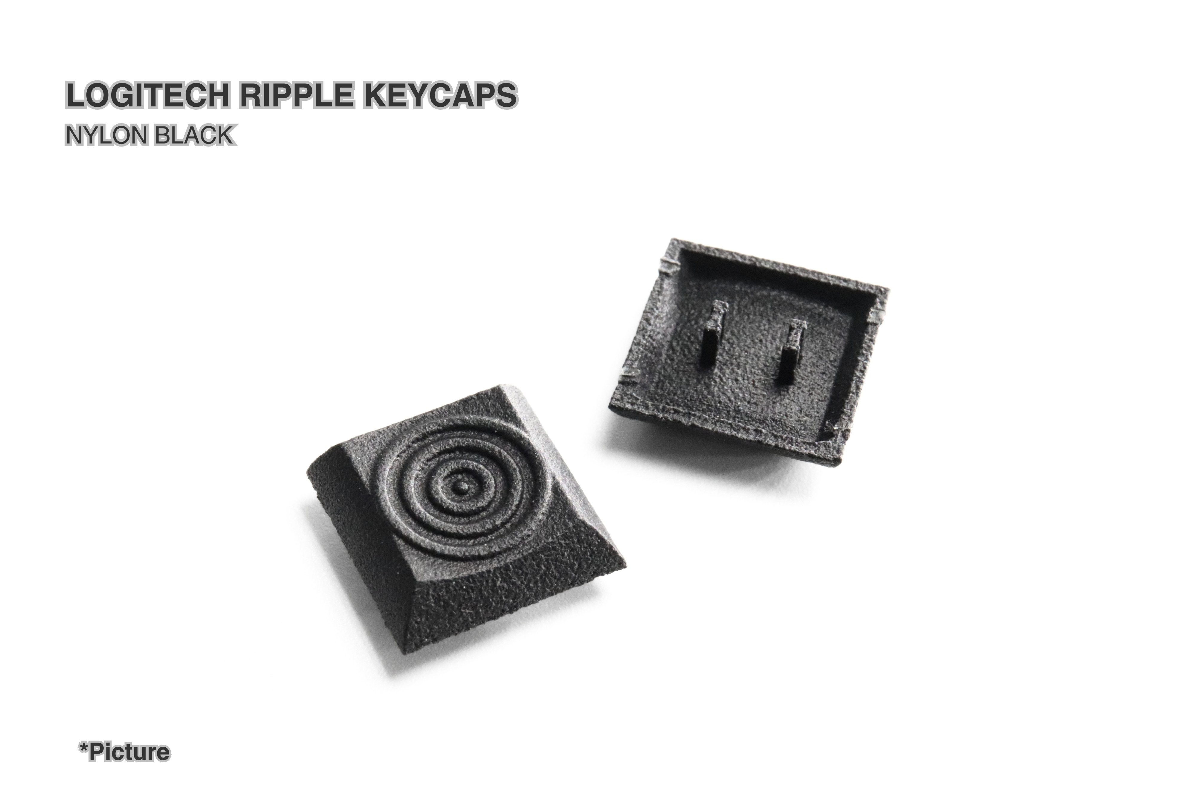 Logitech Ripple Keycaps Shown in Black Nylon