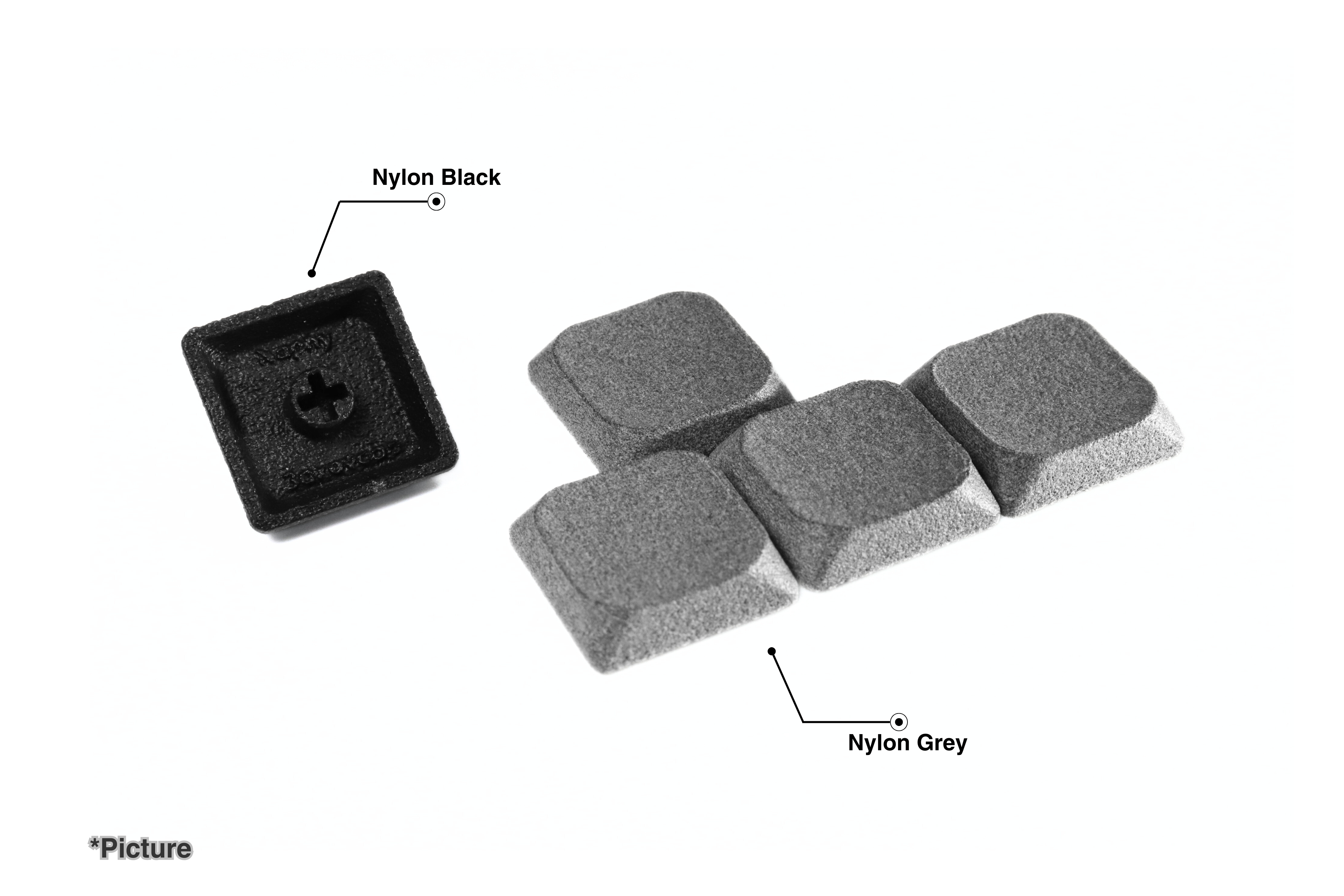 MX Nuphy Keycaps Shown in Nylon Black and Nylon Grey