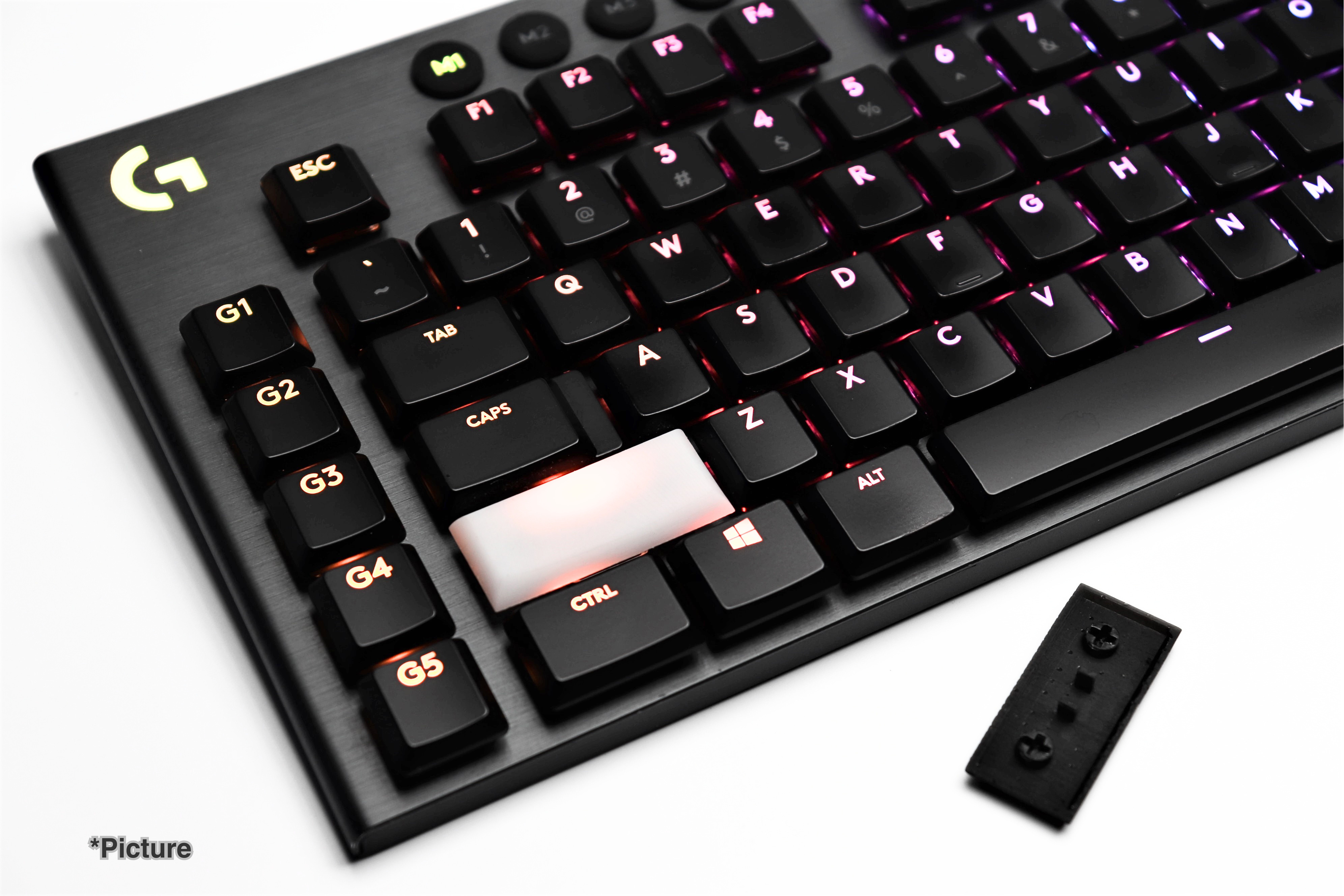 White Resin Logitech Modifier Installed on Keyboard