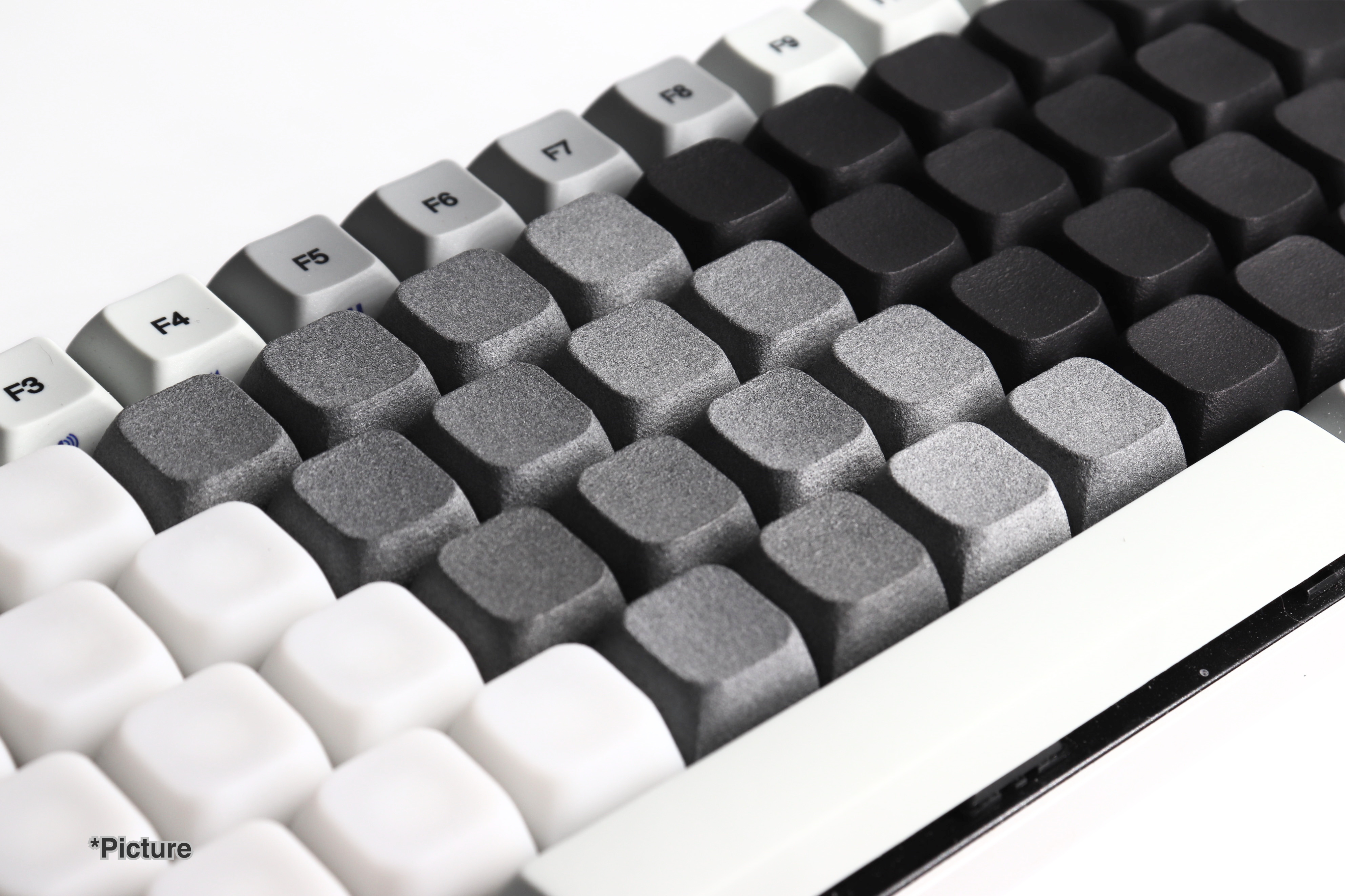 XDA 1u Keycaps in Resin White, Nylon Grey, and Nylon Black