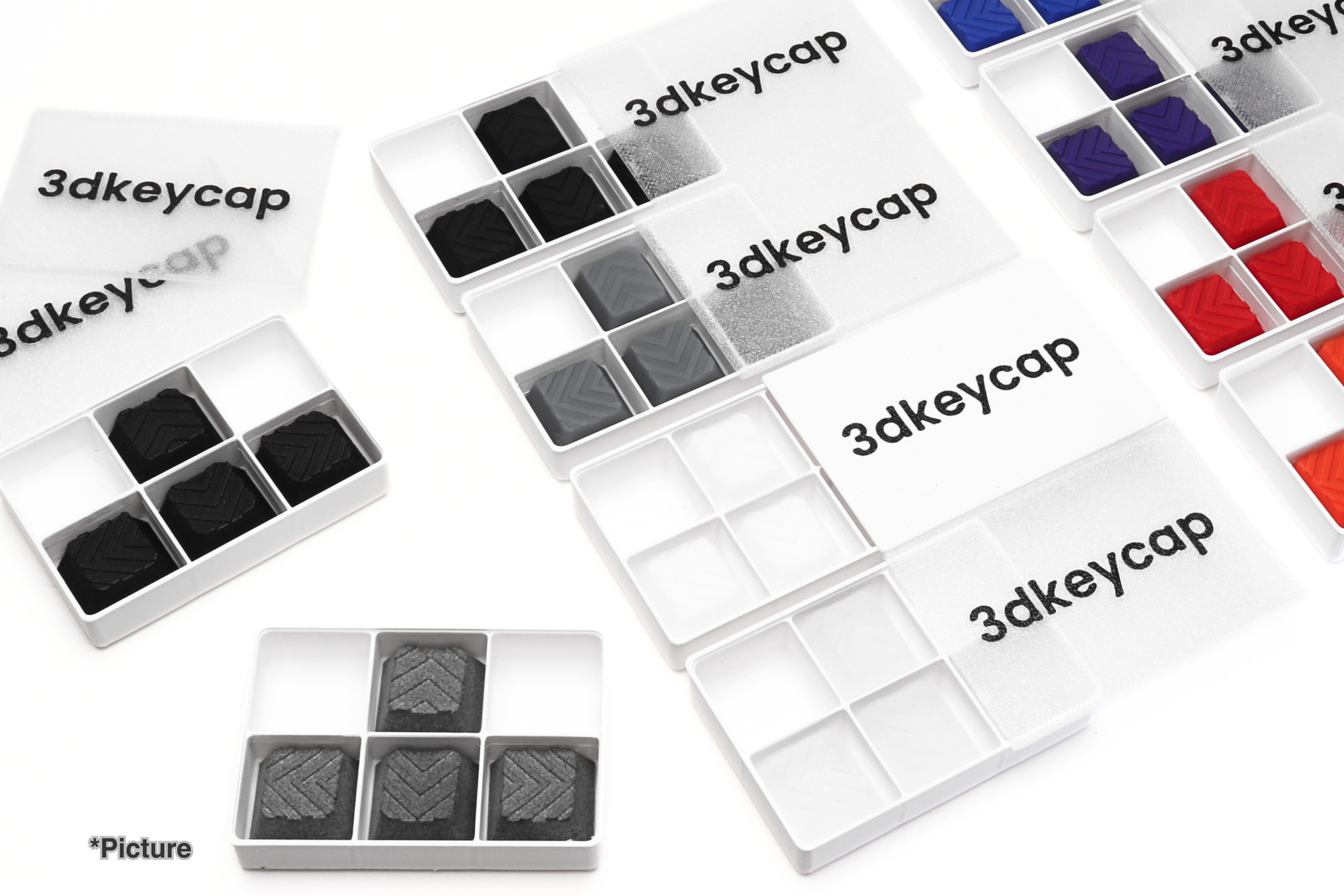 Cherry Arrow Keycap Set Shown in Different Material Options