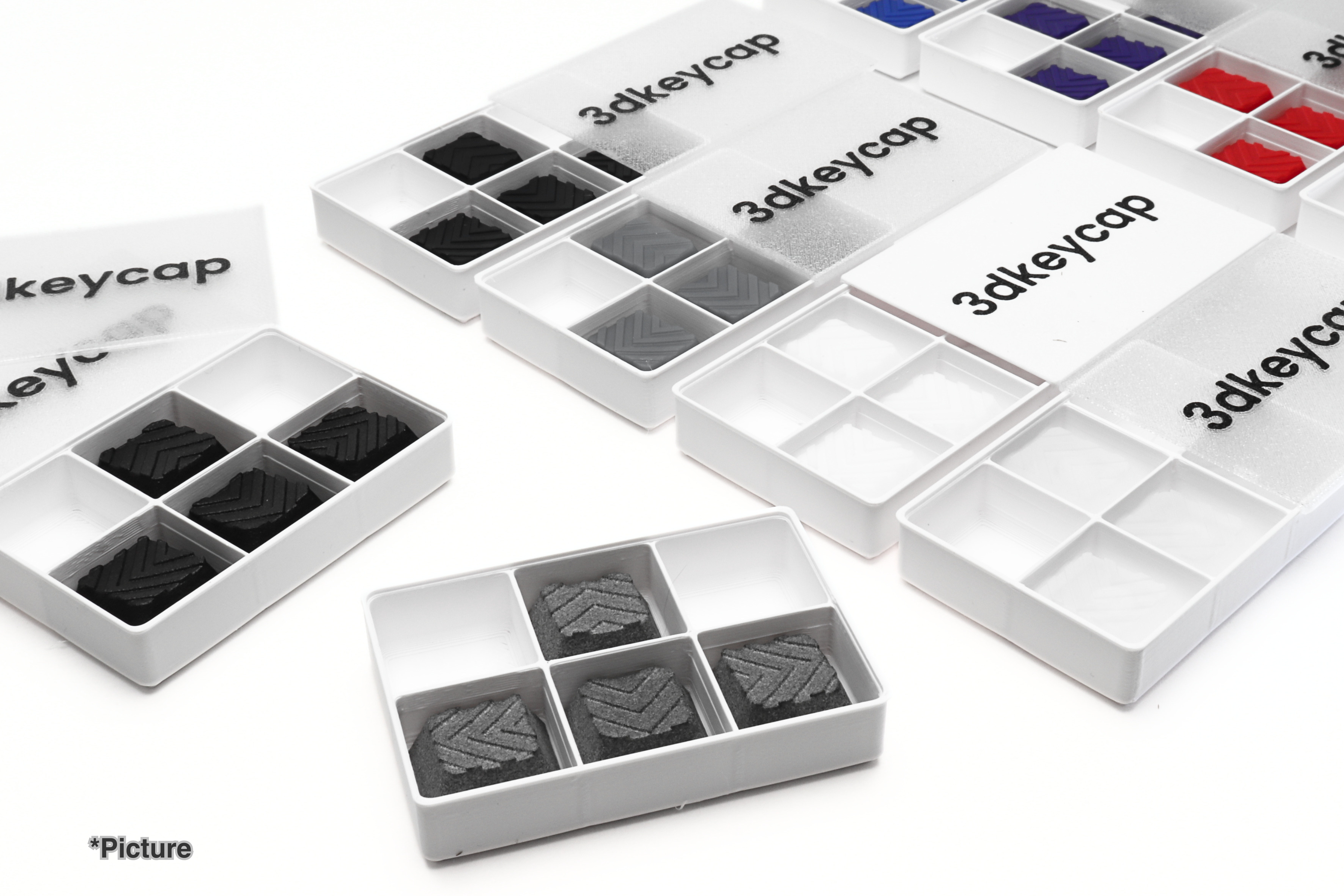 Cherry Arrow Keycap Set Shown in Different Materials
