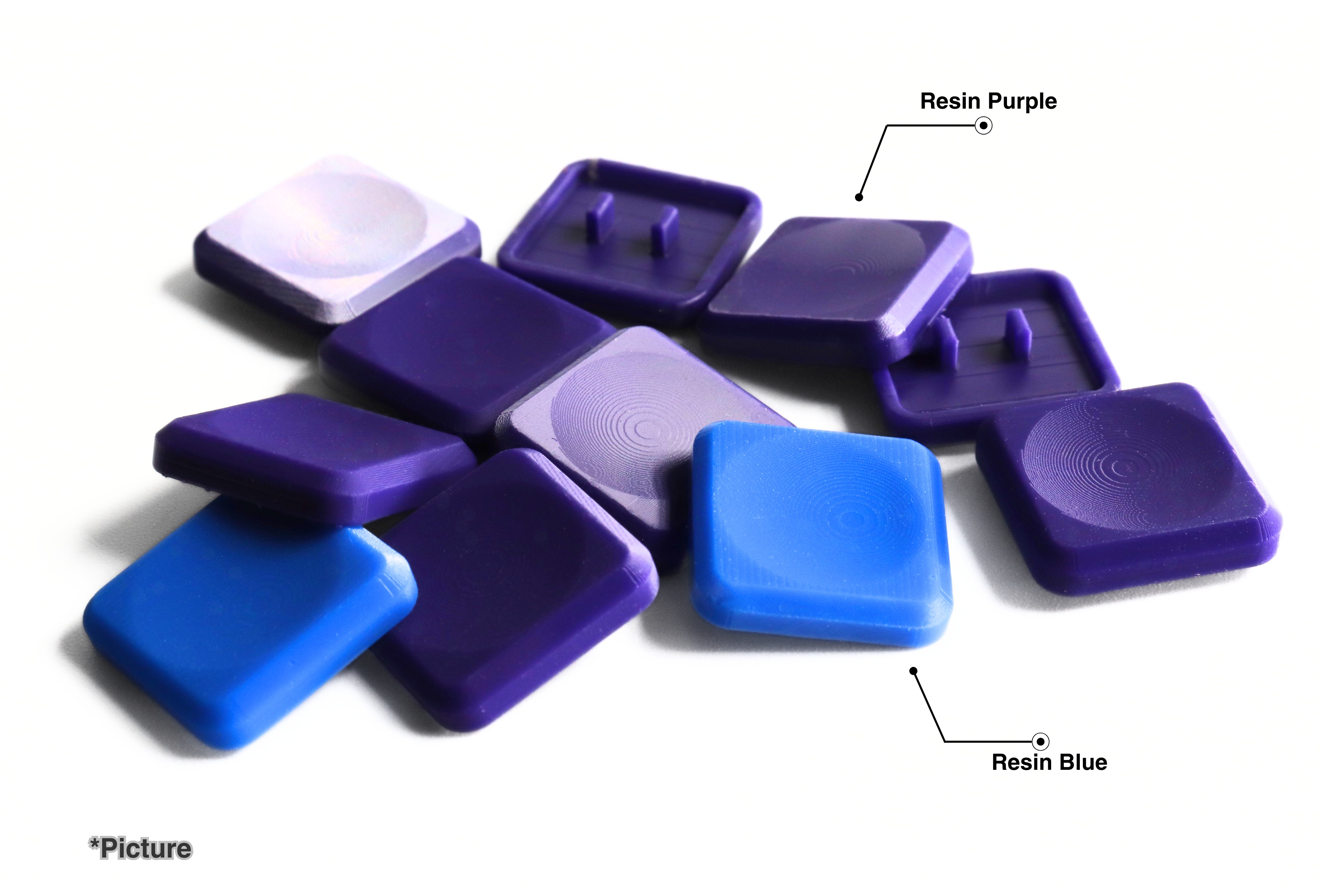 KEA Keycaps Shown in Resin Purple and Resin Blue