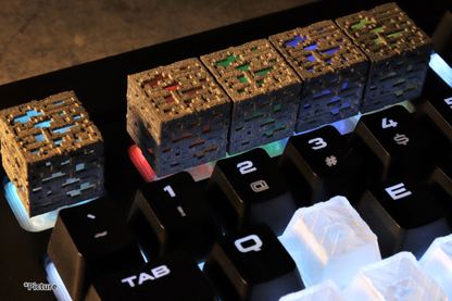 Minecraft ore artisan keycaps installed on rgb keyboard