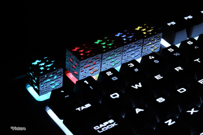 Minecraft ore keycaps on RGB keyboard