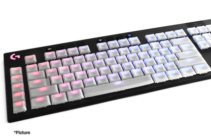 Resin White Logitech Keycap Set Installed on Keyboard with RGB