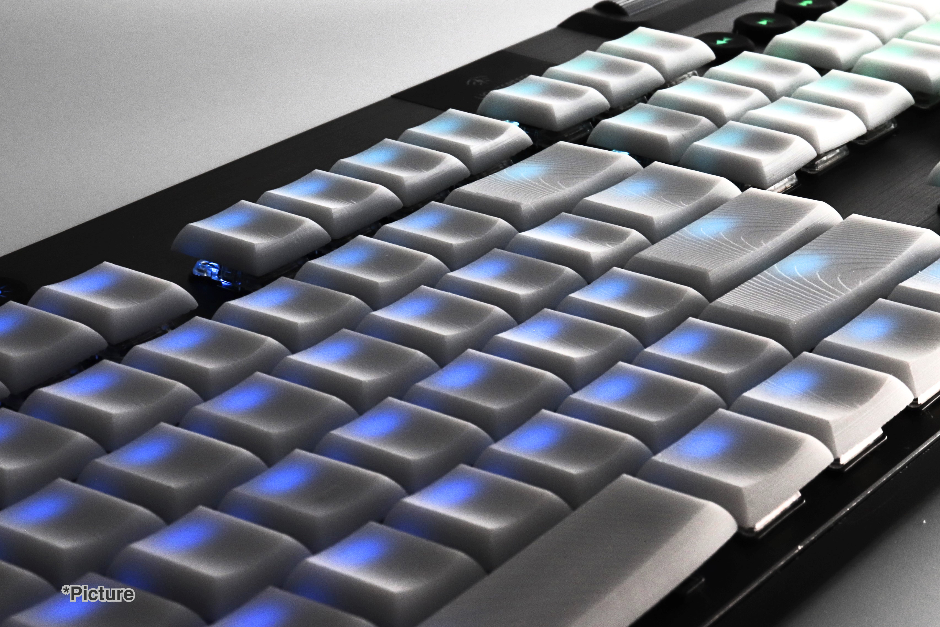White Resin Logitech Keycap Set Installed on Keyboard with RGB