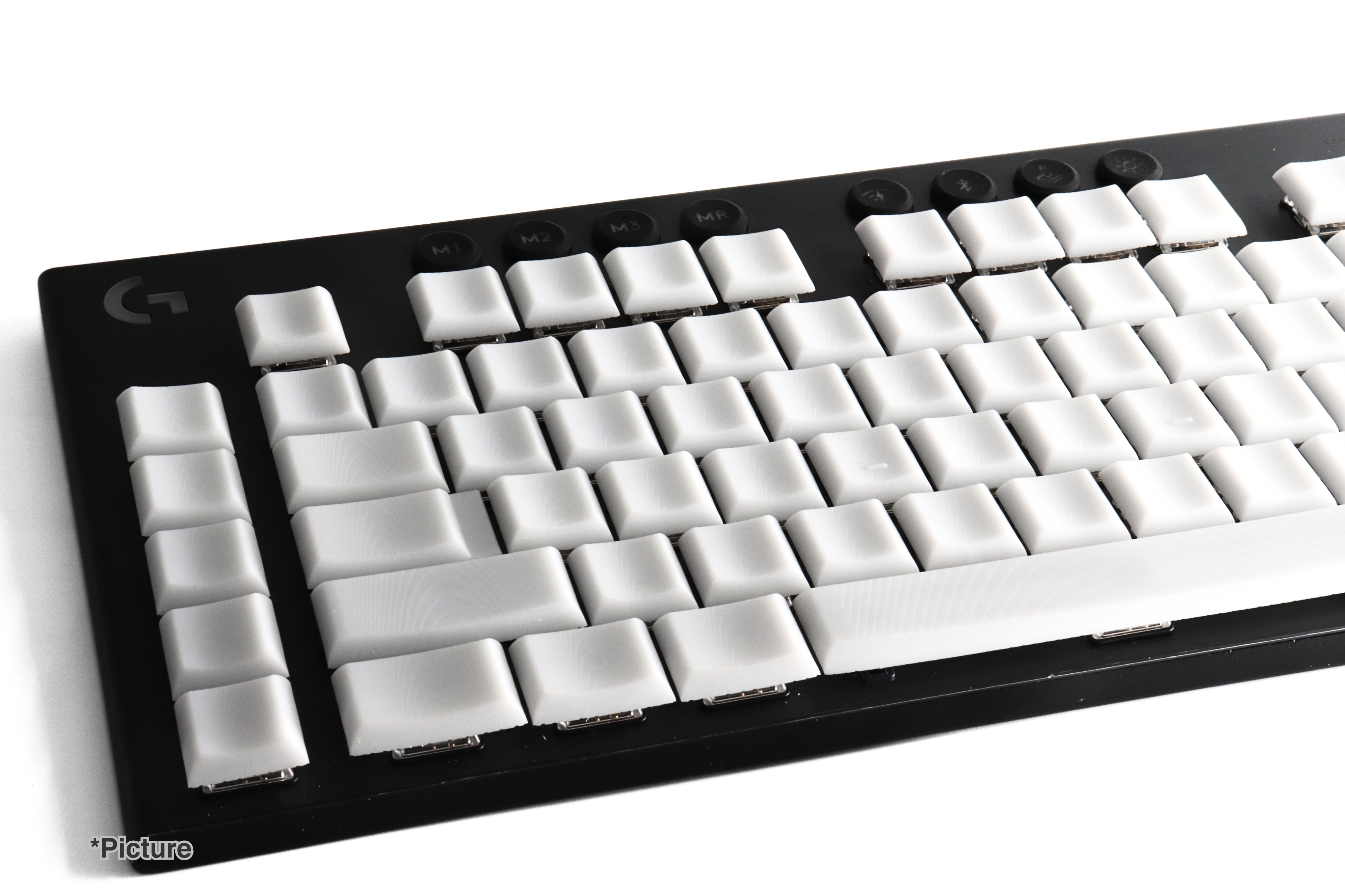 White Resin Logitech Modifiers Installed on Keyboard 
